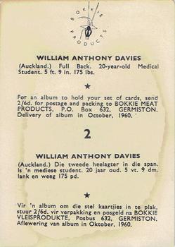 1960 Bokkie Meat Products New Zealand and South African Players #2 William Anthony Davies Back